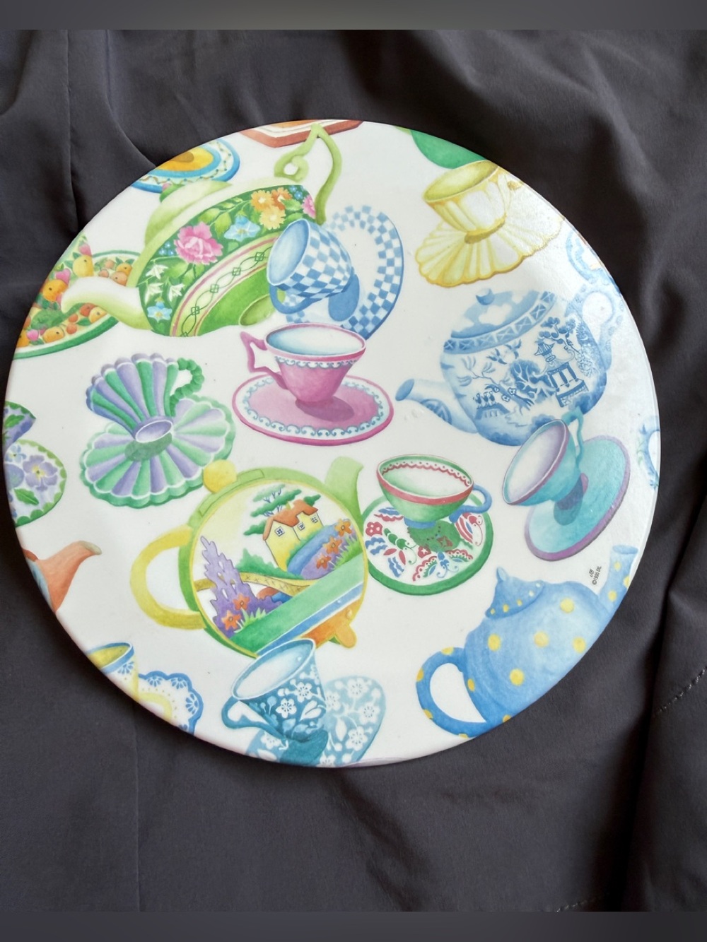 Design Imports Serving Tray Melamine 8” Made in Italy Teacup Teapot Pattern
